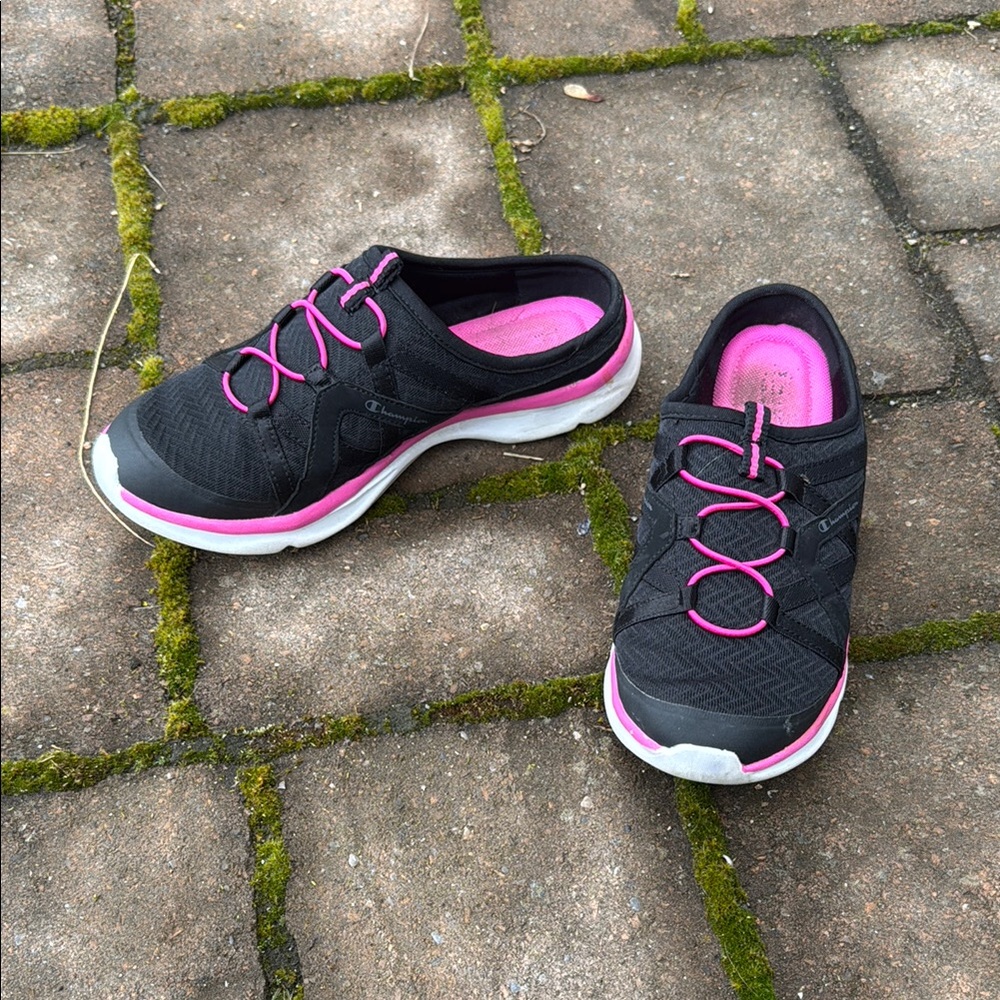 Champion Black and Pink Athletic Shoes with Slip-On Design
